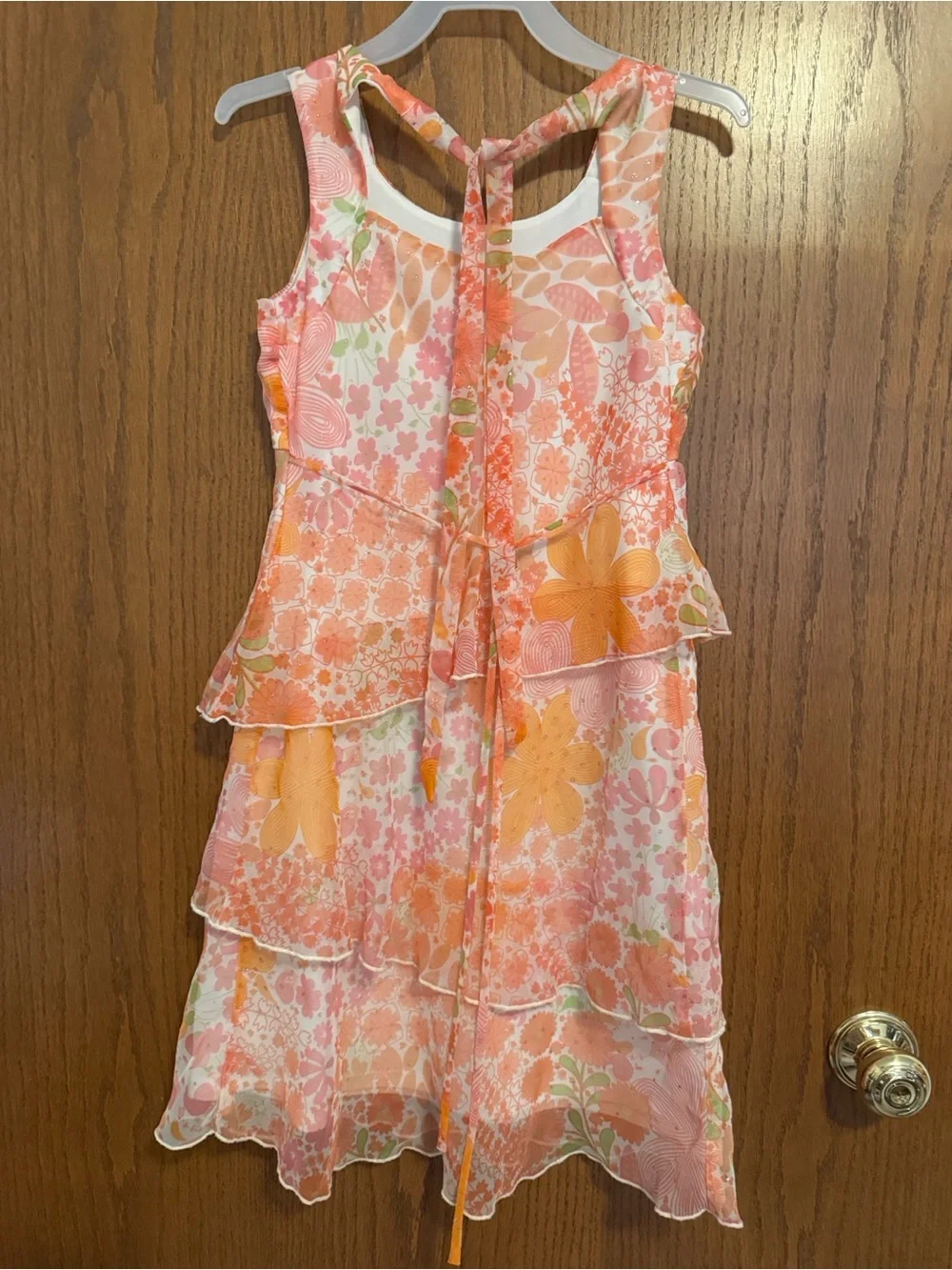 Girls Pink & Orange Floral Tiered Dress